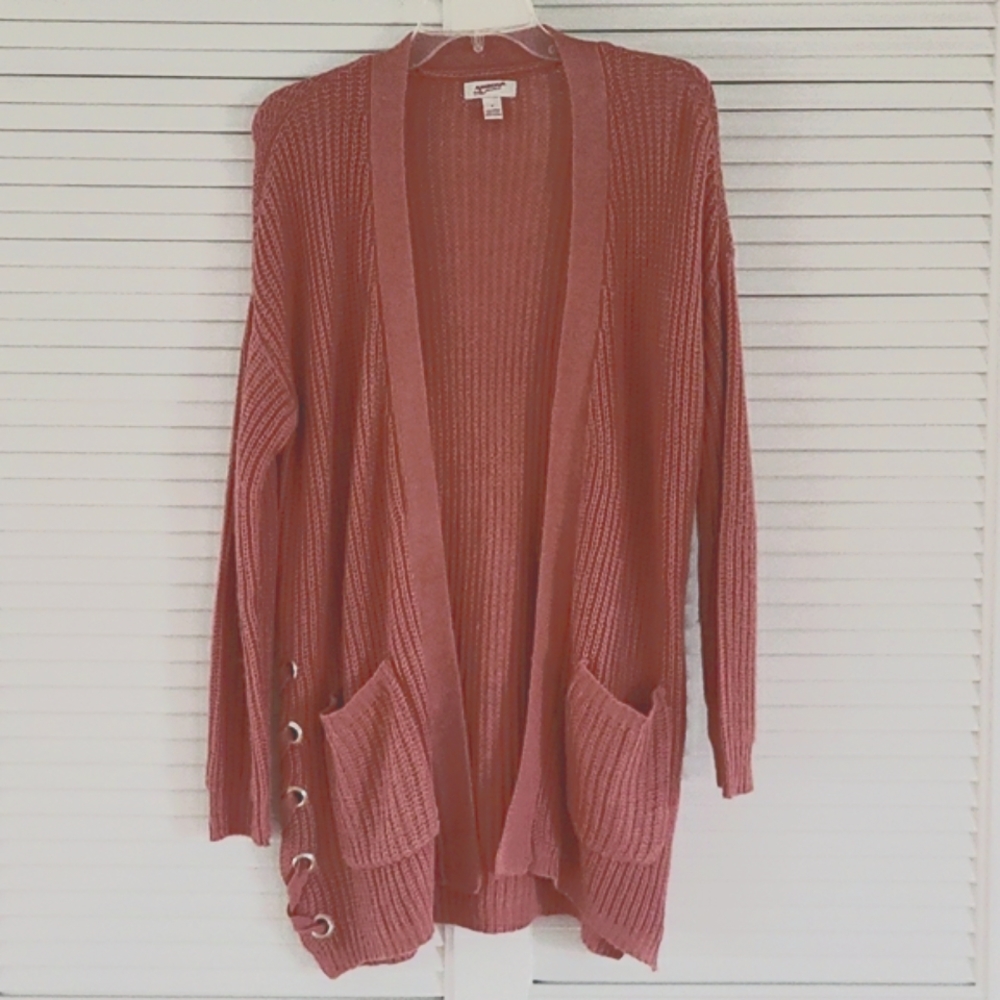ARIZONA JEAN CO.  Coral Cable Knit Cardigan Lace-Up Sides w/Pockets Sz S